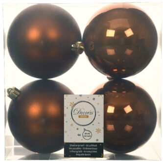 Decoris Kerstballen - 4x st - kaneel bruin - D10 cm - kunststof - Kerstbal