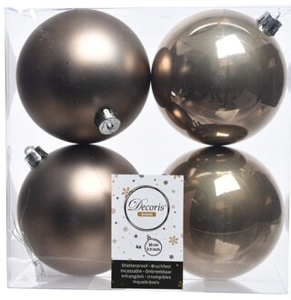 Decoris Kerstballen - 4x st - kasjmier bruin - D10 cm - kunststof - kerstversiering
