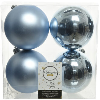 Decoris Kerstballen - 4x st - lichtblauw - D10 cm - kunststof - kerstversiering
