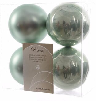 Decoris Kerstballen - 4x st - mintgroen - D10 cm - kunststof - kerstversiering