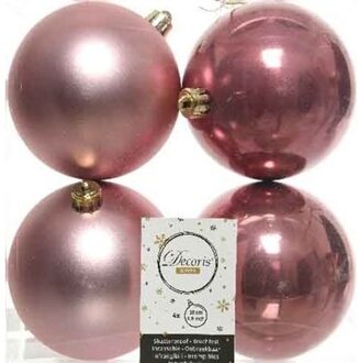 Decoris Kerstballen - 4x st - oudroze - D10 cm - kunststof - Kerstbal