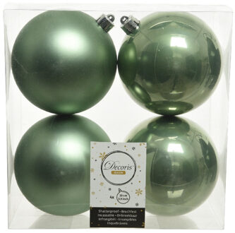 Decoris Kerstballen - 4x st - salie groen - D10 cm - kunststof - kerstversiering