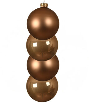 Decoris kerstballen - 4x st - toffee bruin - D10 cm - glas - kerstversiering
