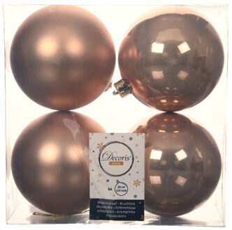 Decoris Kerstballen - 4x st - toffee bruin - D10 cm - kunststof - kerstversiering