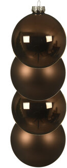 Decoris kerstballen - 4x st - walnoot bruin - D10 cm - glas - kerstversiering