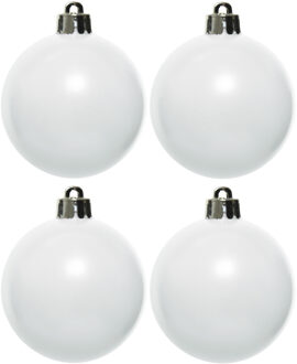 Decoris Kerstballen - 4x st - wit - 10 cm - kunststof - kerstversiering