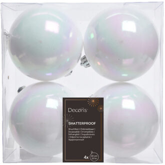 Decoris Kerstballen - 4x st - wit parelmoer - 10 cm - kunststof - Kerstbal