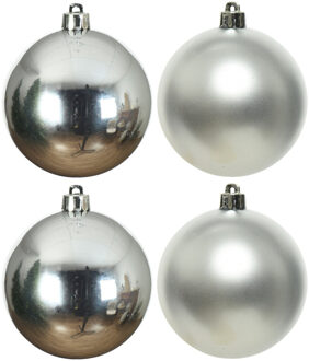 Decoris Kerstballen - 4x st - zilver - 10 cm - kunststof - kerstversiering