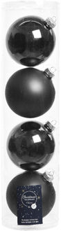 Decoris kerstballen - 4x st - zwart - D10 cm - glas - kerstversiering