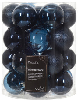 Decoris kerstballen - 50x stuks - 6 cm - kunststof -donkerblauw - Kerstbal