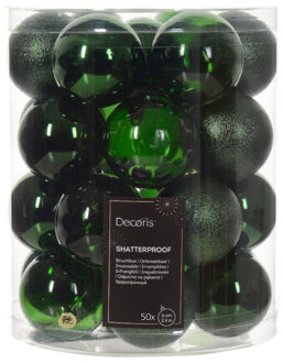 Decoris Kerstballen - 50x stuks - 6 cm - kunststof - donkergroen