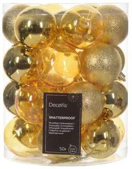 Decoris kerstballen - 50x stuks - 6 cm - kunststof -goudA - Kerstbal Goudkleurig