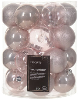 Decoris Kerstballen - 50x stuks - 6 cm - kunststof - lichtroze