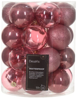 Decoris kerstballen - 50x stuks - 6 cm - kunststof -oudroze - Kerstbal