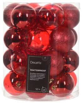 Decoris Kerstballen - 50x stuks - 6 cm - kunststof - rood