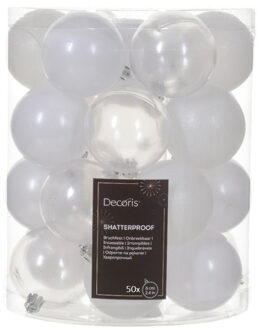 Decoris Kerstballen - 50x stuks - 6 cm - kunststof - wit