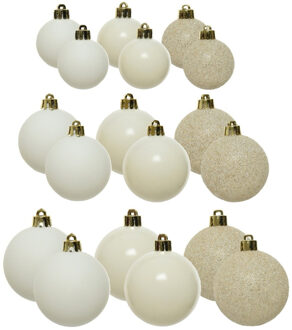 Decoris kerstballen - 60x - kunststof - wol wit - 4, 5 en 6 cm