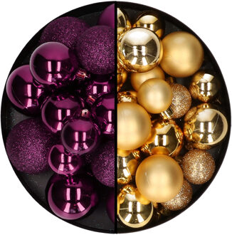 Decoris kerstballen 60x - mix goud/paars - 4-5-6 cm - kunststof - Kerstbal