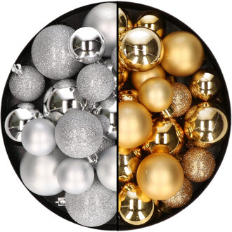 Decoris kerstballen 60x - mix goud/zilver - 4-5-6 cm - kunststof - Kerstbal Zilverkleurig