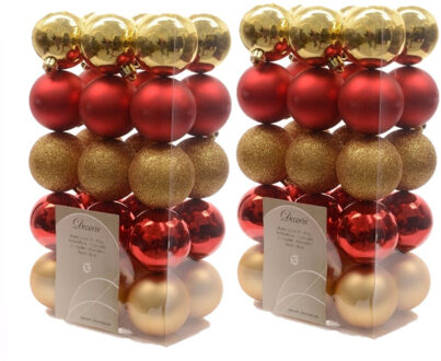Decoris kerstballen - 60x st - goud en rood - D6 cm - kunststof - kerstversiering