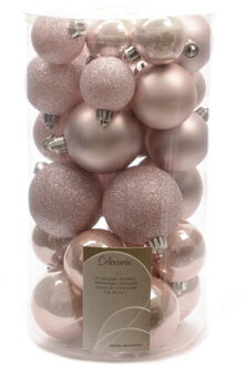 Decoris kerstballen - 60x st - lichtroze - 4-5-6 cm - kunststof - kerstversiering