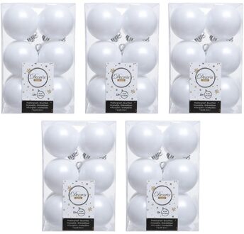 Decoris kerstballen - 60x st - wit - 6 cm - kunststof - mat en glans - kerstversiering