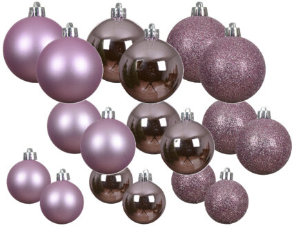 Decoris kerstballen - 60x stuks - 4, 5 en 6 cm - lila paars - kunststof