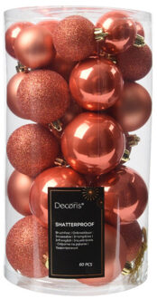 Decoris kerstballen - 60x stuks - 4, 5 en 6 cm - pompoen oranje - kunststof