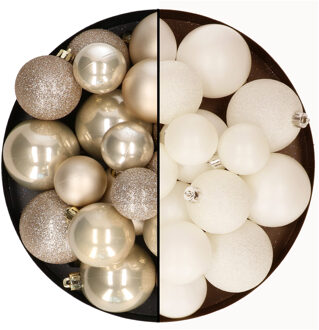 Decoris Kerstballen 60x stuks - mix creme wit/champagne - 4-5-6 cm - kunststof - Kerstbal Crème