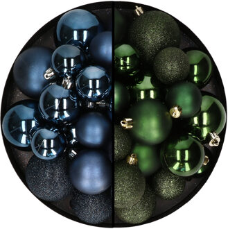 Decoris Kerstballen 60x stuks - mix donkergroen/donkerblauw - 4-5-6 cm - kunststof
