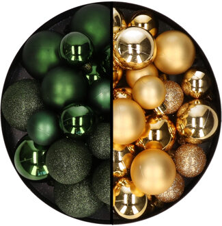 Decoris kerstballen 60x stuks - mix donkergroen/goud - 4-5-6 cm - kunststof