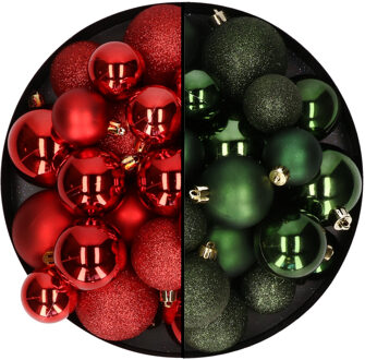 Decoris Kerstballen 60x stuks - mix donkergroen/rood - 4-5-6 cm - kunststof - Kerstbal