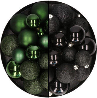 Decoris kerstballen 60x stuks - mix donkergroen/zwart - 4-5-6 cm - kunststof
