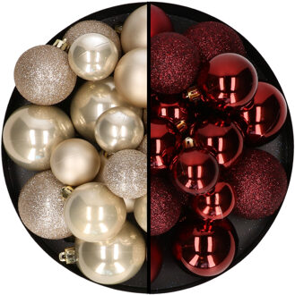 Decoris Kerstballen 60x stuks - mix donkerrood/champagne - 4-5-6 cm - kunststof - Kerstbal