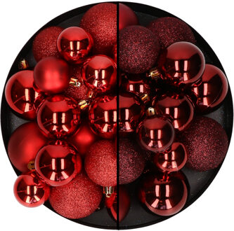 Decoris Kerstballen 60x stuks - mix donkerrood/rood - 4-5-6 cm - kunststof - Kerstbal