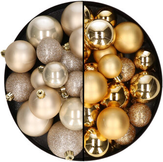 Decoris Kerstballen 60x stuks - mix goud/champagne - 4-5-6 cm - kunststof - Kerstbal Champagnekleurig