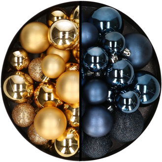 Decoris Kerstballen 60x stuks - mix goud/donkerblauw - 4-5-6 cm - kunststof