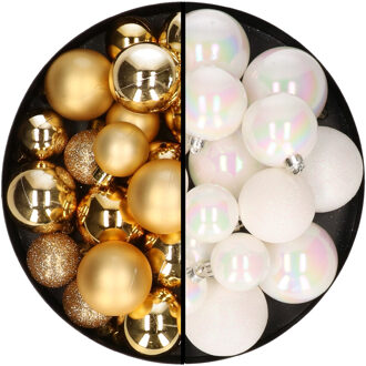 Decoris Kerstballen 60x stuks - mix goud/parelmoer wit - 4-5-6 cm - kunststof - Kerstbal