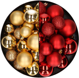 Decoris Kerstballen 60x stuks - mix goud/rood - 4-5-6 cm - kunststof - Kerstbal