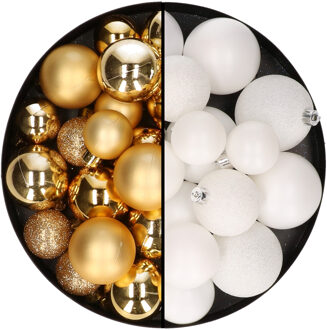 Decoris Kerstballen 60x stuks - mix goud/wit - 4-5-6 cm - kunststof