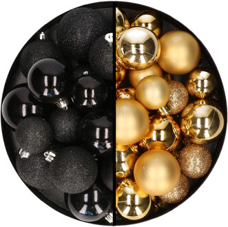 Decoris Kerstballen 60x stuks - mix goud/zwart - 4-5-6 cm - kunststof - Kerstbal Goudkleurig