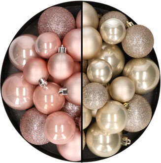 Decoris Kerstballen 60x stuks - mix lichtroze/champagne - 4-5-6 cm - kunststof - Kerstbal