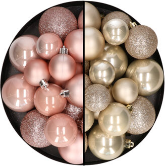 Decoris Kerstballen 60x stuks - mix lichtroze/champagne - 4-5-6 cm - kunststof