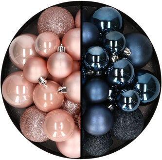 Decoris Kerstballen 60x stuks - mix lichtroze/donkerblauw - 4-5-6 cm - kunststof