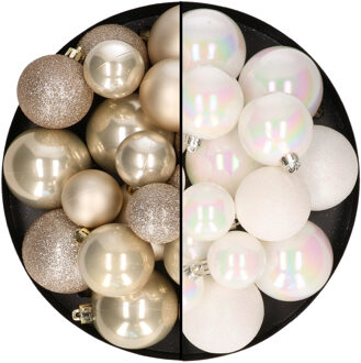 Decoris Kerstballen 60x stuks - mix parelmoer wit/champagne - 4-5-6 cm - kunststof - Kerstbal