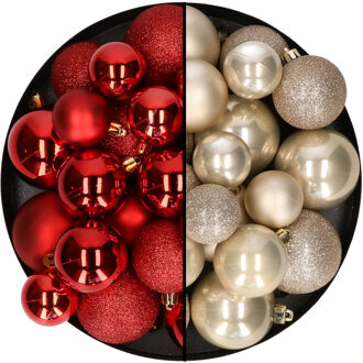 Decoris Kerstballen 60x stuks - mix rood/champagne - 4-5-6 cm - kunststof - Kerstbal