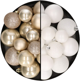 Decoris Kerstballen 60x stuks - mix wit/champagne - 4-5-6 cm - kunststof - Kerstbal