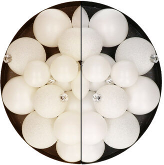 Decoris Kerstballen 60x stuks - mix wit/wolwit - 4-5-6 cm - kunststof
