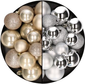 Decoris Kerstballen 60x stuks - mix zilver/champagne - 4-5-6 cm - kunststof - Kerstbal Zilverkleurig