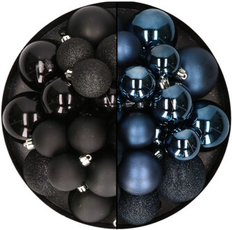 Decoris kerstballen 60x stuks - mix zwart/donkerblauw - 4-5-6 cm - kunststof